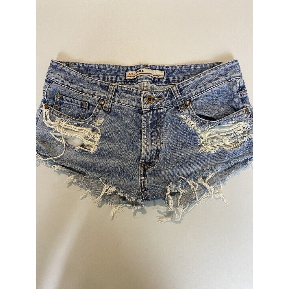 May Pole  blue denim jean shorts distressed short women's size small